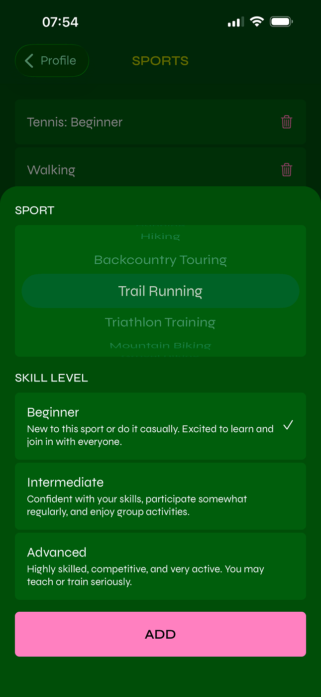 Add your sports